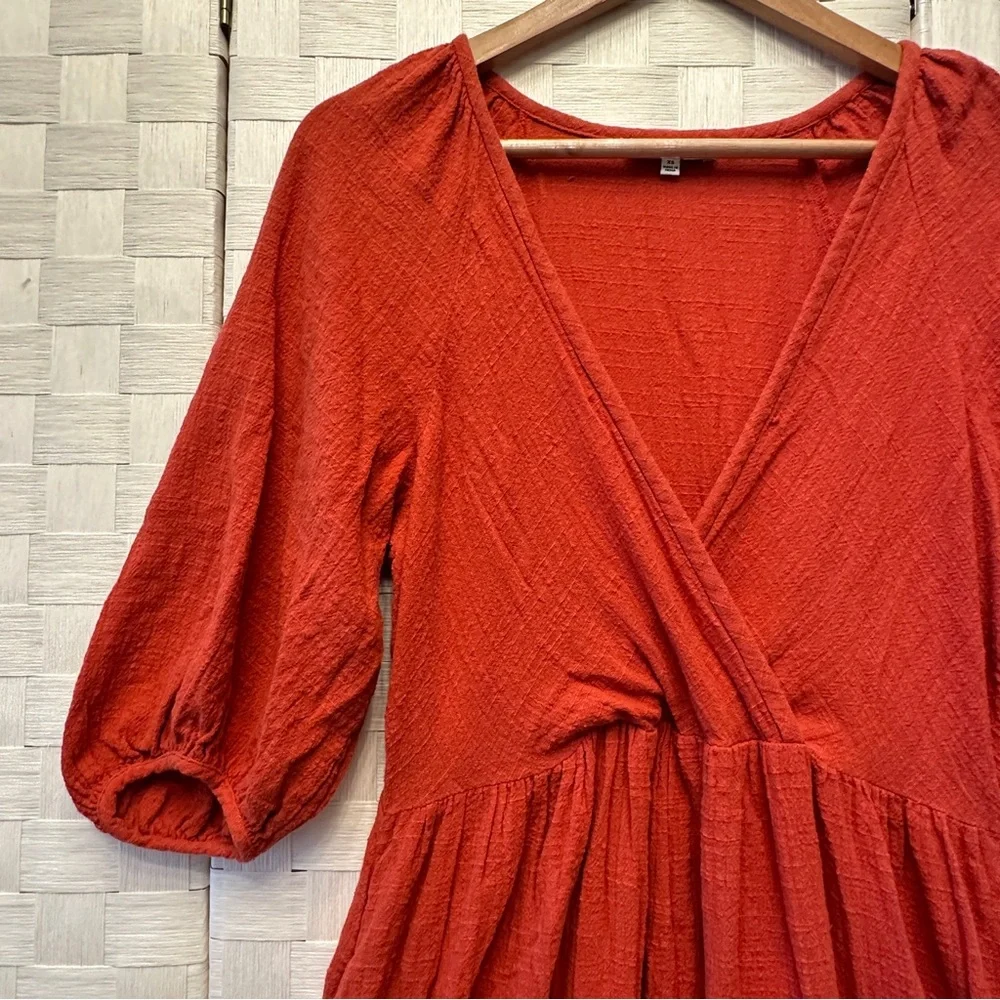 Madewell Burnt Orange Surplice V-Neck Pintuck Midi Dress XS Pockets - Picture 6 of 11